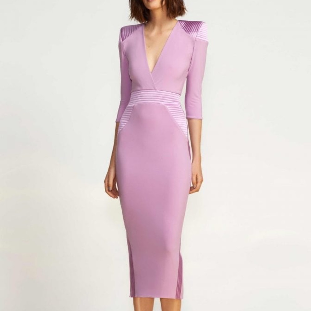 Zhivago Lilac Fitted V-Neck Midi Dress